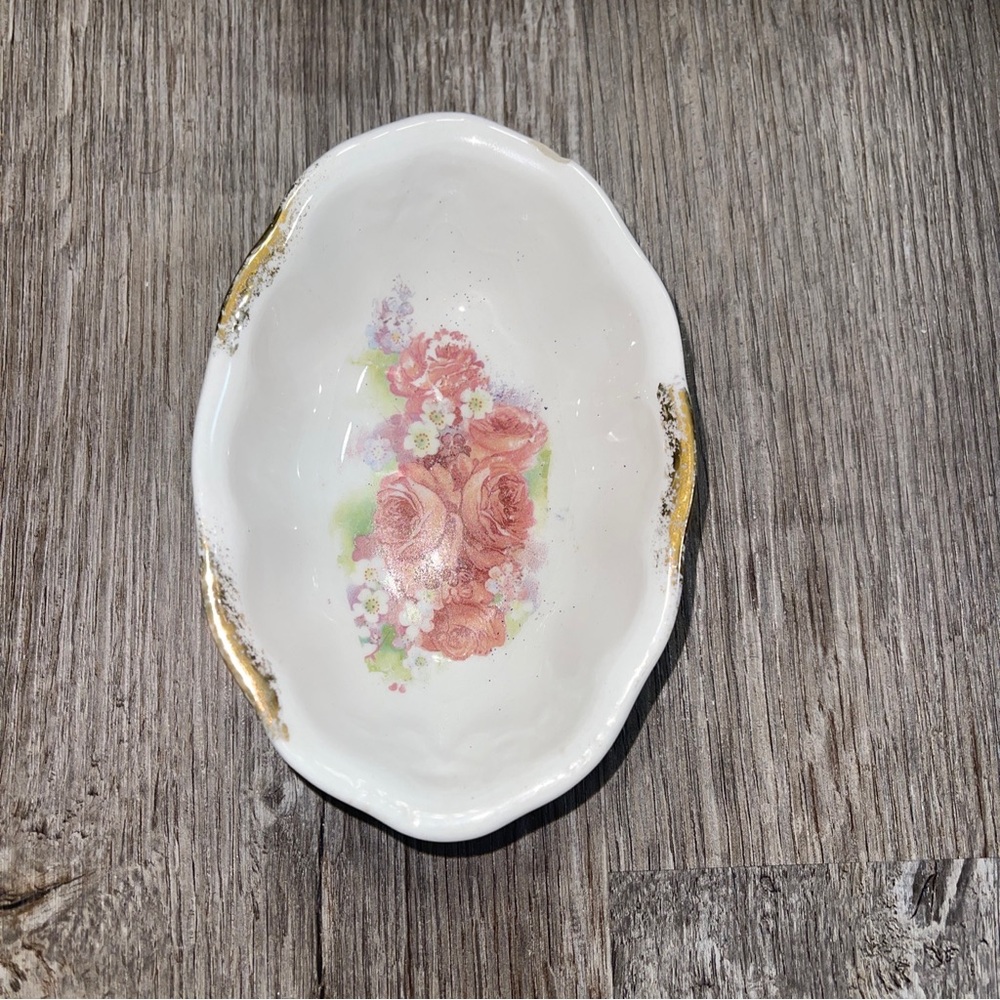 Vintage Edwin M. Knowles Floral Ceramic Candy Dish Semi Vitreous